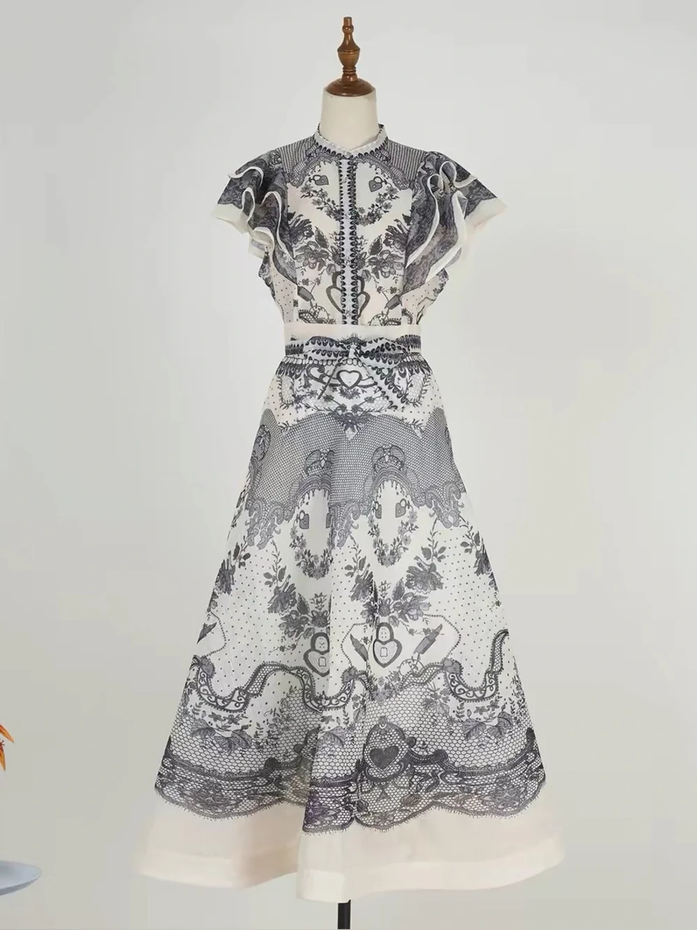 Designer-Style Black Ruffled Two-Piece Dress Set - Picture 1 of 10